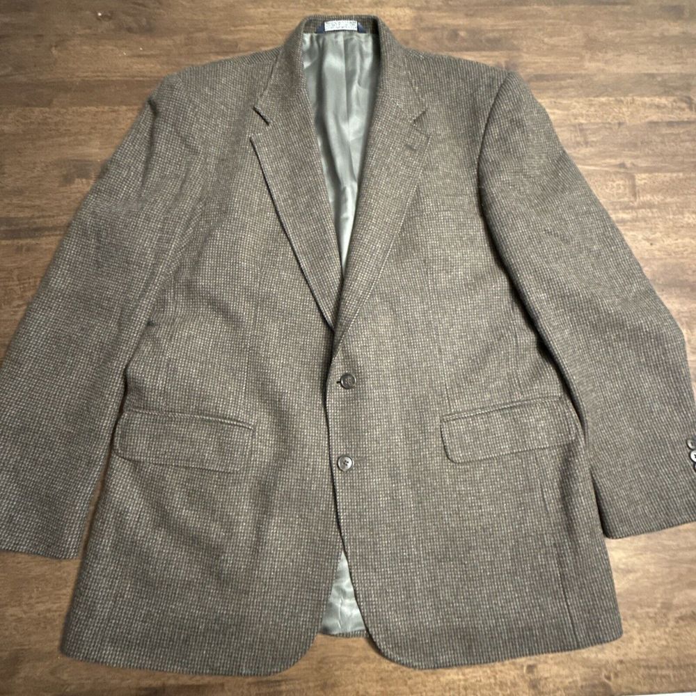 Lands End Men's 44L Sport Coat Brown Tweed Lambs Wool Jacket Blazer 62830